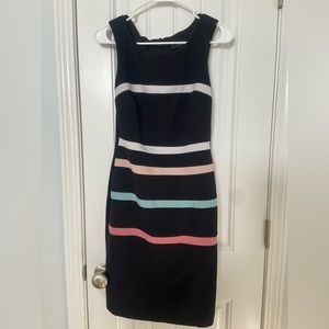 Black pencil dress with pastel stripes on the front! 💛💗💜💚🧡